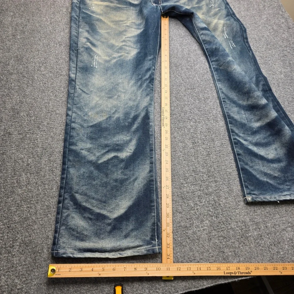 Brooklyn Xpress Mens Distressed Wide Leg Jeans Blue Sandblasted 42x34 Streetwear